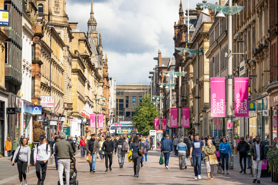 Glasgow, Scotland - Buchanan Street in Glasgow's city centre busy with pedestrians.