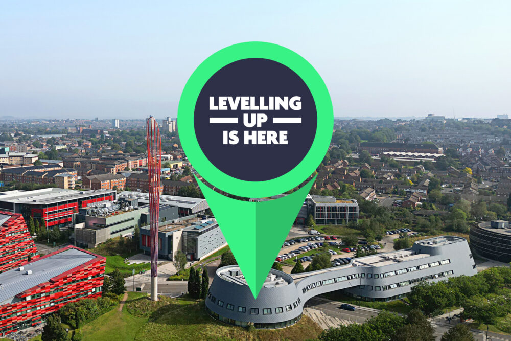 Levelling Up logo shown pinned to a photo of Nottingham